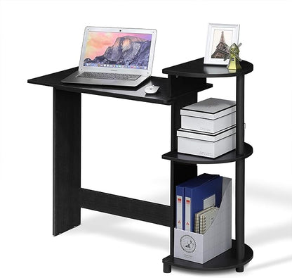 Furinno Compact 29-Inch Black Computer Desk, Gaming Desk with Shelves, Office Desk with Book Shelf, for Home Office, Study Room, Dorm, Bedroom, Dark Americano