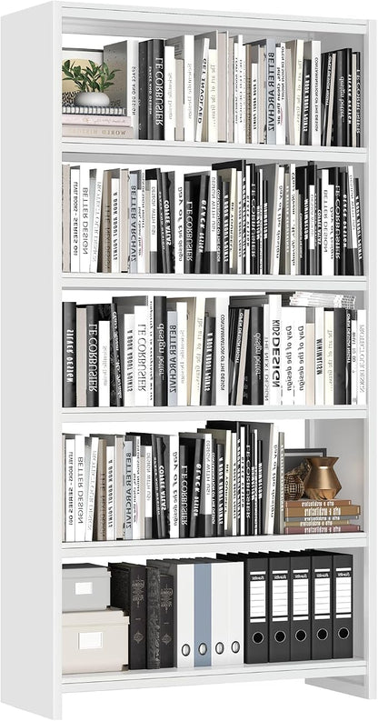 OSEILLC Bookshelf, 69" Tall White Bookshelf with 5 Storage Shelves, Large Metal Bookshelves, 5 Tier Sturdy Bookcase for Living Room, Library, Office, Bedroom, Including Book Stopper,Simple Assembly