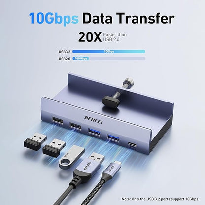BENFEI 8-in-1 USB C Hub with Secure Clamp – Features 4K@60Hz HDMI, Gigabit Ethernet, 100W PD, 10Gbps 1x USB-C, 2 x USB-A 3.2, 2 x USB-A 2.0 Compatible with MacBook, iPad Pro, iMac, S23, XPS17