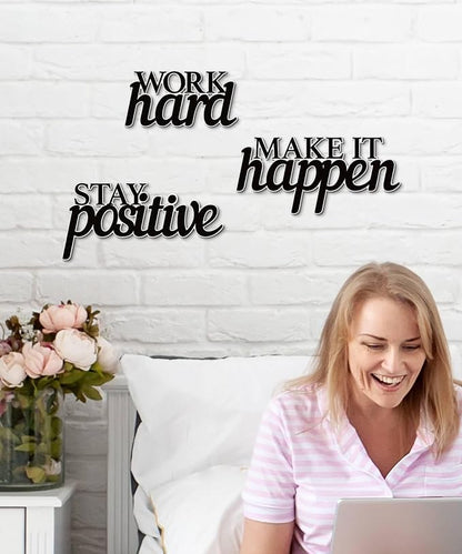 Putuo Decor Motivational Wall Decor Set of 3, Inspirational Wall Art “Work Hard Stay Positive Make It Happen” Positive Quotes Wall Decor for Home Office Dorm Classroom Decor