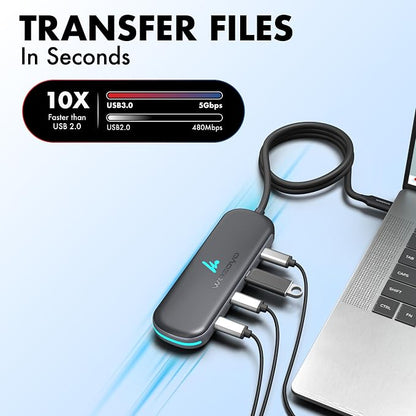 Type C to 4 in 1 Type C Hub, Wozoyo 4XType C 5 Gbps, Data Transfer Upto 5Gbps, Plug & Play, Multiport Type C Hub with 30cm Cable, Compatible with MacBook, Tablet, Smartphones and Type C Devices