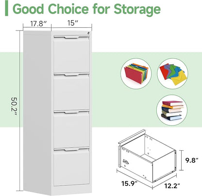 4-Drawer File Cabinet with Lock,Metal Vertical Filing Cabinets for Home Office,Under Desk File Cabinets for Letter/Legal/A4 Size Files,Easy Assemble