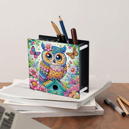 DIY Diamond Painting Kit，Animal Owl Special Shape diamond painting pen holder, Acrylic Daily Office Desktop Decoration Storage Item