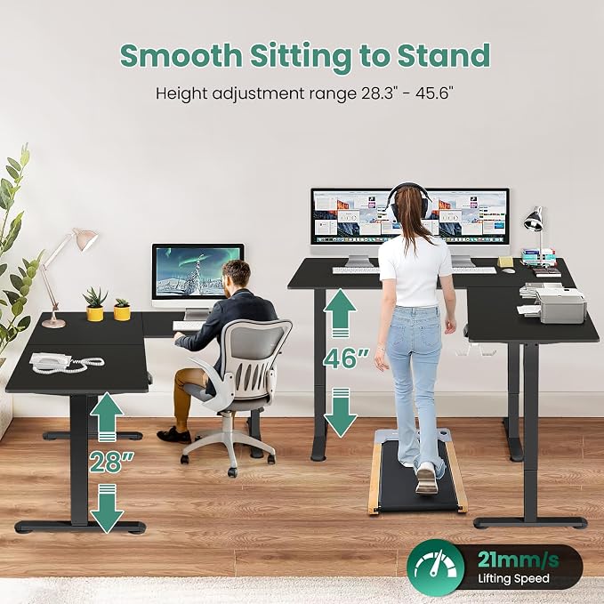 farexon L Shaped Standing Desk Adjustable Height, 63 x 55 Inch Corner Stand up Desk for Home Office with 39x18 in Mouse Pad, Electric Standing Computer Workstation with Headphone Hook,Black
