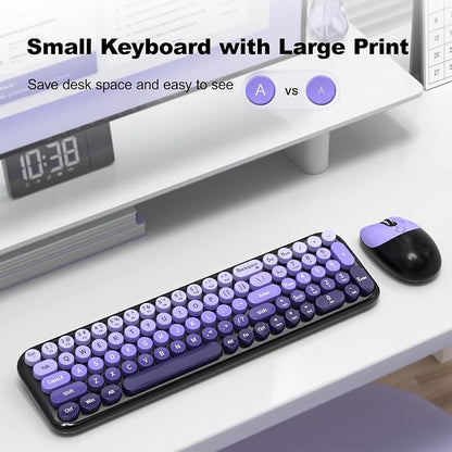 MOFII Wireless Keyboard and Mouse Combo, Compact Small Keyboard with Large Print, 2.4GHz Retro Typewriter Keyboard, Quiet Click Mouse for PC, Laptop, Desktop, Windows (Black Purple Gradient)