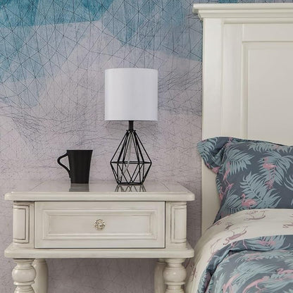 Black Bedside Table Lamps Set of 2, Small Nightstand Lamps for Bedroom, Modern Desk Lamps with TC Fabric Shade Geometric Metal Base for Living Room Study Office Farmhouse