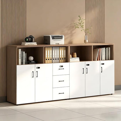 File Cabinet with Password Lock, Wood Lateral Filing Cabinet for Letter/A4 Files, 3 Drawer with Door, Printer Stand with Open Shelves for Home Office