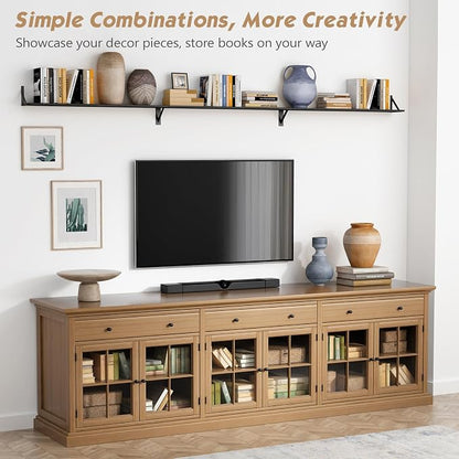 Forbena 48 Inch Long Floating Book Shelves for Wall Set of 3, Black Wall Bookshelves for Living Room, Large Heavy Duty Wood Wall Mounted Hanging Bookshelf for Bedroom Office Library Classroom