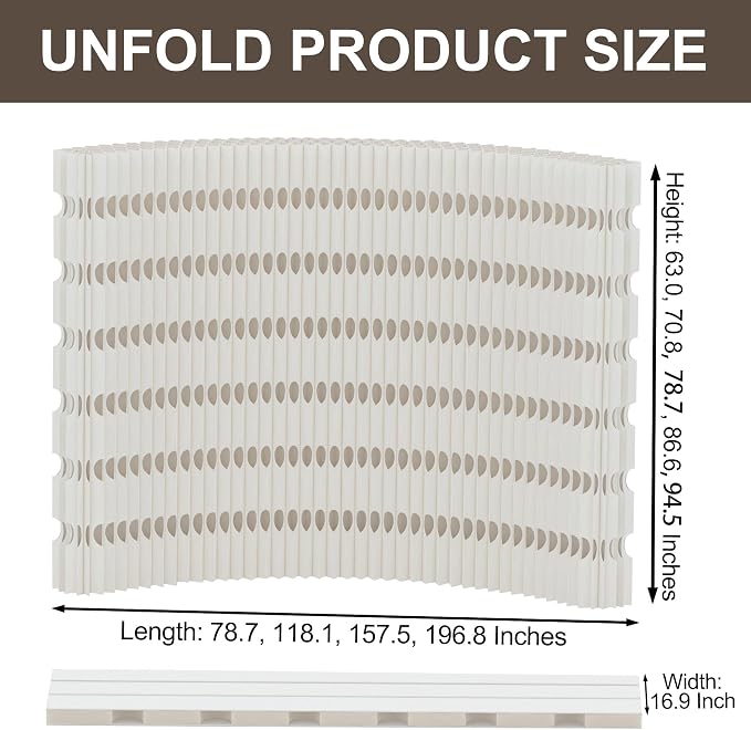 Foldable Accordion Room Divider, Wave-Shaped Freestanding Privacy Screen, Portable Paper Partition Wall, No Drilling Temporary Room Separator for Modern Home Office, Studio, Apartment, White
