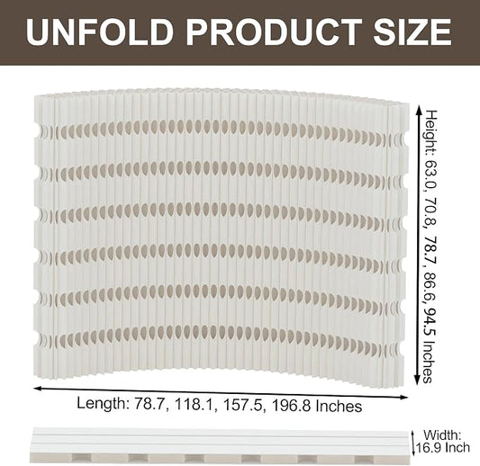 Foldable Accordion Room Divider, Wave-Shaped Freestanding Privacy Screen, Portable Paper Partition Wall, No Drilling Temporary Room Separator for Modern Home Office, Studio, Apartment, White