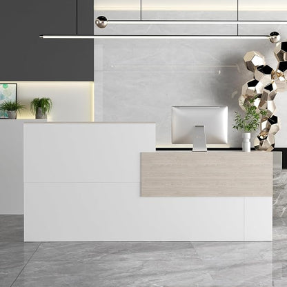 85.8 inches Reception Desk with Counter Modern Front Table Checkout Counter Table Retail Counter for Reception Room,Salon,Office,Store,Shop,Clinic,Lobbies,Retail,Home,White