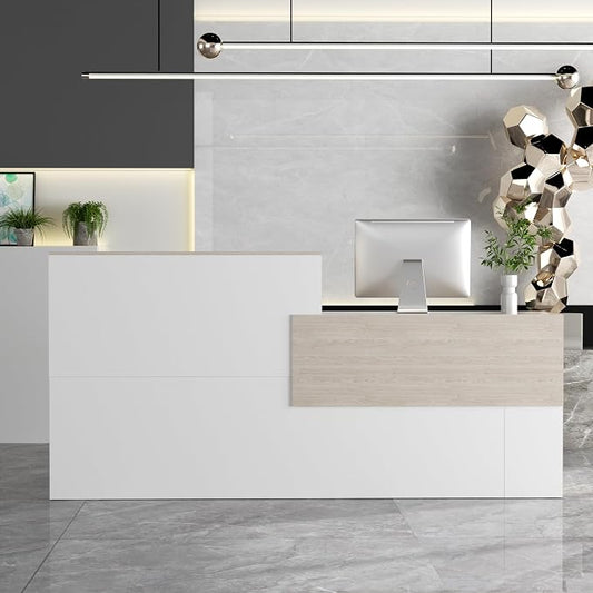 85.8 inches Reception Desk with Counter Modern Front Table Checkout Counter Table Retail Counter for Reception Room,Salon,Office,Store,Shop,Clinic,Lobbies,Retail,Home,White