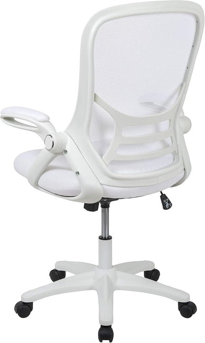 Flash Furniture Porter High-Back Swivel Office Chair with Adjustable Lumbar Support and Height, Ergonomic Mesh Desk Chair with Flip-Up Armrests, White