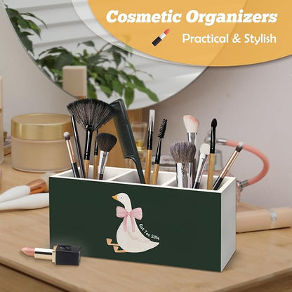 Dark Green Goose Pen Holder Organizer for Desk Accessories, Goose Gifts Wooden Box Sign Desk Decorations for Kids Girl Nursery Room Bedroom Playroom Decor