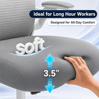 Ergonomic Office Chair for Back & Neck Pain Relief, Virgin Foam Seat, 2D Adjustable Lumbar & 3D Headrest, Tilt & Rock for Relaxation, Ideal for Long Sitting Comfort, Gray/Silver