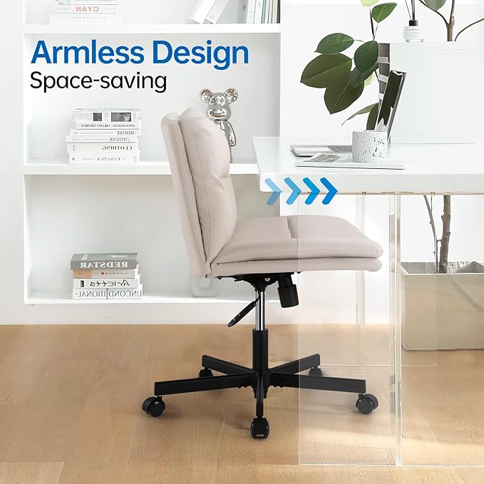 EMIAH Criss Cross Chair with Wheels Home Office Desk Chairs PU-Padded Vanity Chair Mid-Back Ergonomic Computer Chair Comfortable Adjustable Swivel Desk Chair Comfy