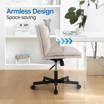 EMIAH Criss Cross Chair with Wheels Home Office Desk Chairs PU-Padded Vanity Chair Mid-Back Ergonomic Computer Chair Comfortable Adjustable Swivel Desk Chair Comfy