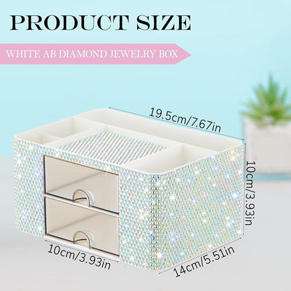 MotiMind Silver Bling Desk Organizer with 2 Drawer, Sparkly Makeup Organizer for Vanity, Girly Desk Accessories, Rhinestone Pen Holder, Elevate Your Workspace with Silver Serenity (Diamond)