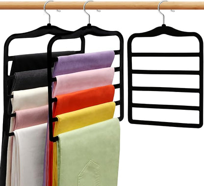 Closet Organizers and Storage, 3 Pack Pants-Hangers-Space-Saving, Velvet Non Silp 5 Tier Scarf Jeans Closet Organizer,Dorm Room Essentials for College Students Girls Boys Guys,Organization and Storage