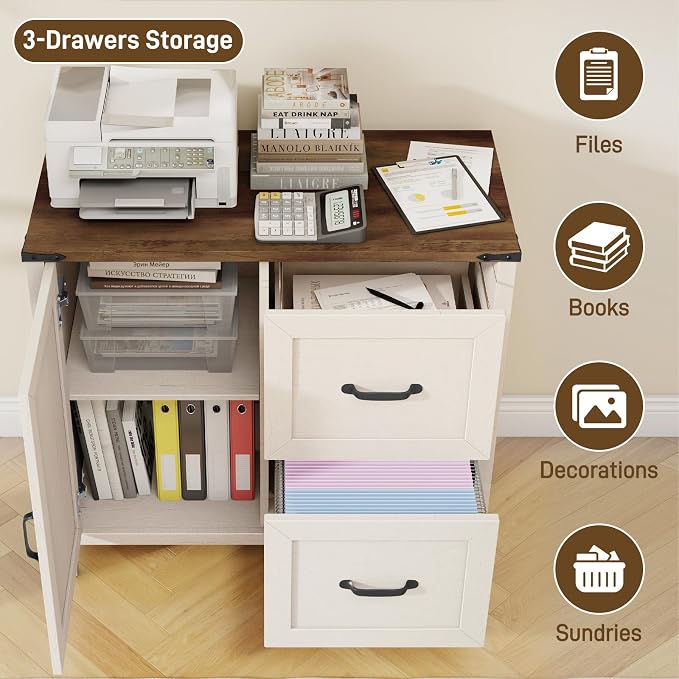 Halitaa Lateral File Cabinet with 2 Drawers, Farmhouse File Cabinet for Letter/A4 Size Hanging Files, Large Wood File Storage Cabinets Printer Stand for Home Office Furniture, Rustic White