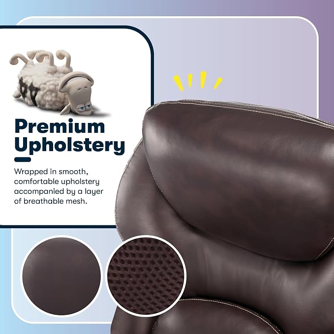 Serta Claremont Executive Office Chair with Back-In-Motion Technology, Ergonomic Mid-Back with Pivot Lumbar Support & Seat, Plush Cushion, Body Pillows, Adjustable Arms, Bonded Leather, Chestnut Brown
