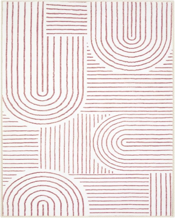 Lahome Abstract 8x10 Area Rugs, Soft Washable Rugs 8x10 Living Room Pink Rugs for Bedroom Dining Room, Ultra-Thin Carpet for Office Dining Room Darrell (8x10ft,Pink/White)