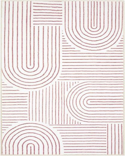 Lahome Abstract 8x10 Area Rugs, Soft Washable Rugs 8x10 Living Room Pink Rugs for Bedroom Dining Room, Ultra-Thin Carpet for Office Dining Room Darrell (8x10ft,Pink/White)