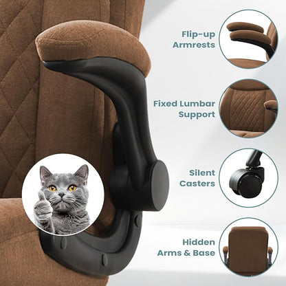 MAHOMICO Drafting Chair for Standing Desk – Tall Office Chair with Adjustable Height & Foot Ring, Flip-Up Arms, Lumbar Support – Comfortable Fabric Seat, Ideal Home Desk Chair