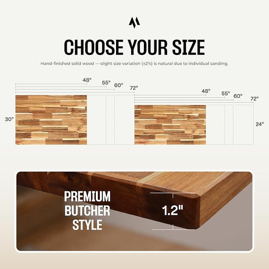 COREMINDED Solid Wood Desk Table Top – Pre-Finished 1.2” Thick Tabletop - Universal Fit for Standing Desks, Countertops & Workstations (48" x 24", Acacia)