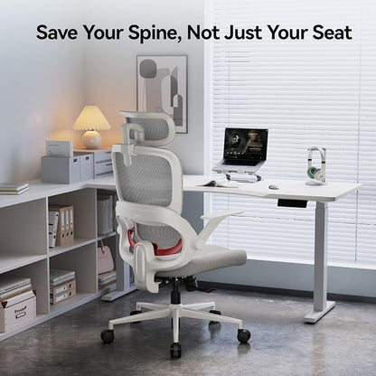 SIHOO B100 SE Office Chair, Desk Chair with Adaptive Lumbar Support & 2D Flip-up Armrests, 135° tilt Soft Memory Foam Erogonomic Chair for Home Office,Hold 300 LBS-White