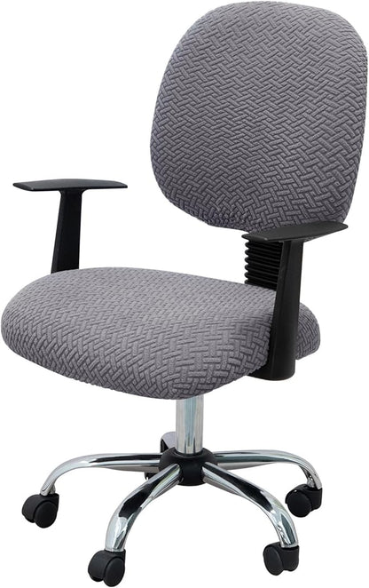 MIFXIN Computer Office Chair Cover Stretch Elastic Slipcover 2 Piece Stretchable Jacquard Computer Chair Seat Covers Furniture Protector for Office Home, Only Covers NO Chair (Grey)