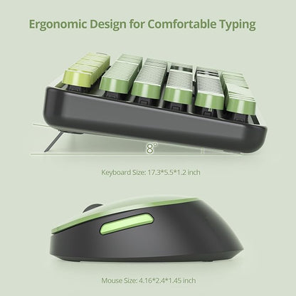 Guffercty kred Dark Green Keyboard and Mouse Wireless, Retro Typewriter Cute Colorful Wireless Keyboard Full-Size 2.4GHz with Round Keycaps for Desktop Laptop and PC(Black Green)