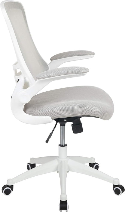 Flash Furniture Kelista Mid-Back Swivel Office Chair with Adjustable Lumbar Support and Seat Height, Ergonomic Mesh Desk Chair with Flip-Up Armrests, Gray/White