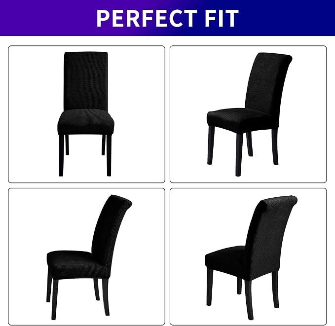 Stretch Chair Covers for Dining Room Set of 2, Removable Washable Dining Room Chair Covers, Dining Chair Slipcovers Seat Protector, Great for Home Decor and Banquet (Black, 2 Pack)
