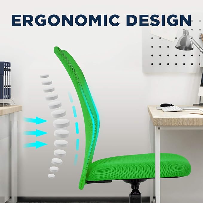 FDW Home Office Chair Mid Back Mesh Desk Chair Armless Computer Ergonomic Task Rolling Swivel Chair Back Support Adjustable Modern with Lumbar Support,Green