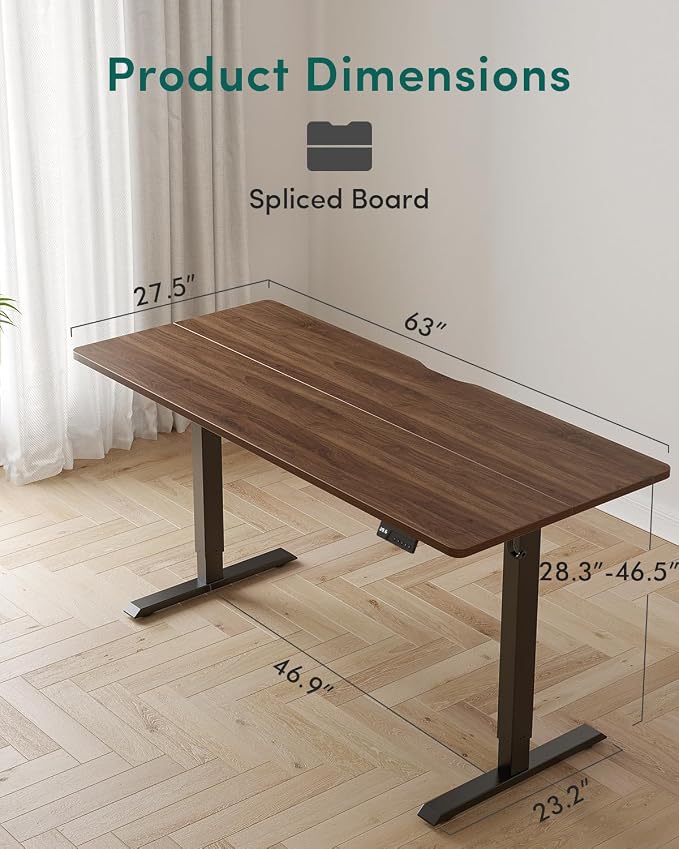 CubiCubi 63 x 28 Large Standing Desk, Height Adjustable Electric Computer Desk, 28" Deep Desktop, Sit Stand up Home Office Workstations with Preset Heights, Black Walnut