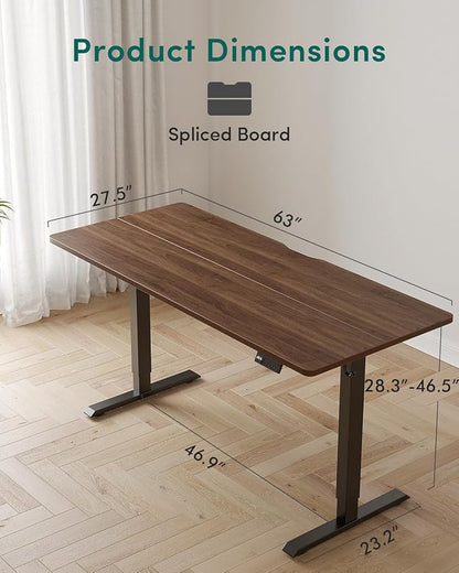 CubiCubi 63 x 28 Large Standing Desk, Height Adjustable Electric Computer Desk, 28" Deep Desktop, Sit Stand up Home Office Workstations with Preset Heights, Black Walnut