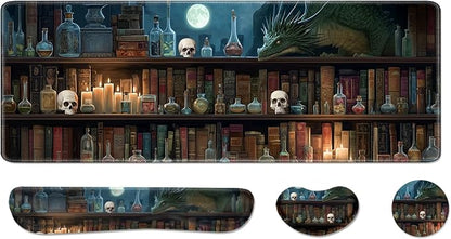 Desk Pad and Keyboard Wrist Rest, Large Mouse Pad + Keyboard Pad+Mouse Wrist Support, Non-Slip Desk Mat Protector for Office, Home 31.5×11.8 Inches Gothic Skull