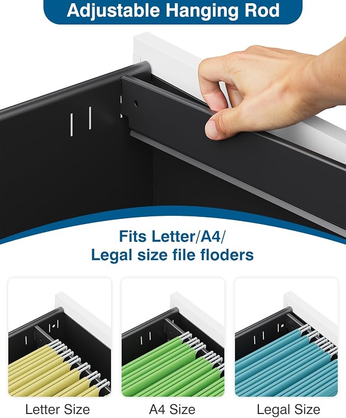 PEUKC 3 Drawer File Cabinet with Lock, Metal Under Desk Rolling Filing Cabinet fits Letter/Legal/A4 Size for Home Office,(Fully Assembled, White)