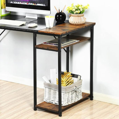 FurnitureR 47.2 inch Study Writing Table with Storage Shelves Space Saving for Home Office, Modern Simple Style PC Metal Frame Computer Desk, Black&Brown