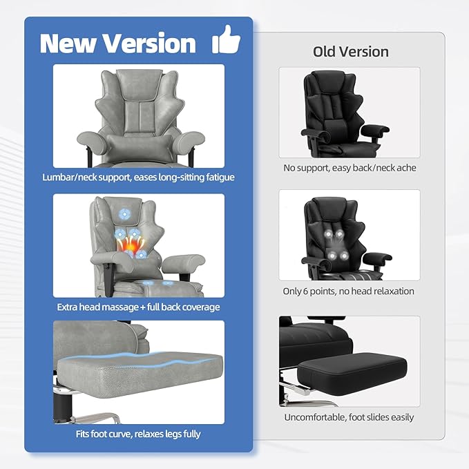 7-Point Massage Office Chair,Heated Manageral Chair,Ergonomic Executive Chair with Footrest,Adjustable Armrest，Computer Chair for Offices, Study Room, Gaming Spaces,Gray