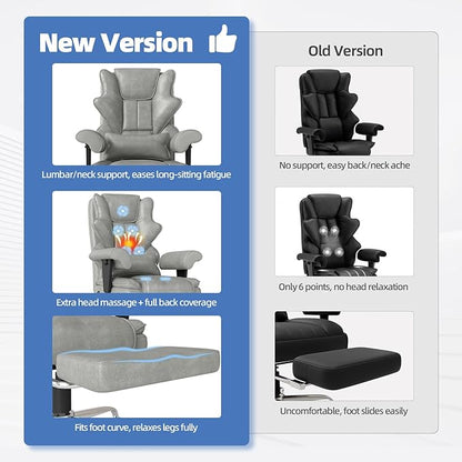 7-Point Massage Office Chair,Heated Manageral Chair,Ergonomic Executive Chair with Footrest,Adjustable Armrest，Computer Chair for Offices, Study Room, Gaming Spaces,Gray