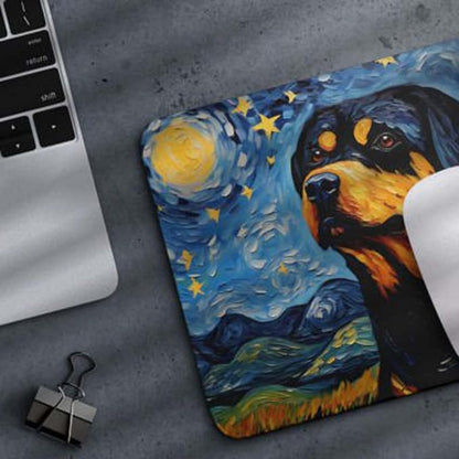 Starry Night Dog Mouse Pad for Home Office Gaming Working Desk Computer Desktop Accessories Non-Slip Rubber Mouse Pad for Dog Lovers (Rottweiler)