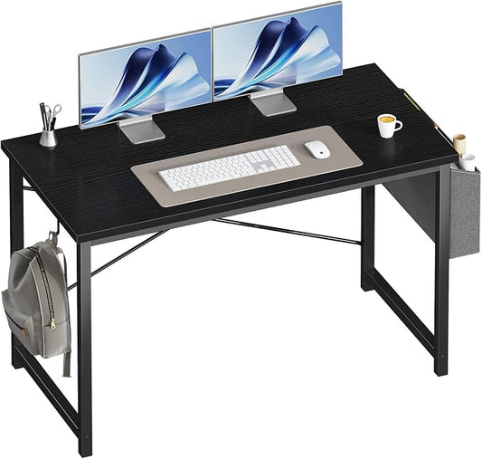 OLIXIS Computer Desk, 47 Inch Home Office Desks for Small Spaces, Writing Craft Study Gaming Table for Bedroom, Modern Computer Workstation with Storage Bag and Headphone Hook, Black