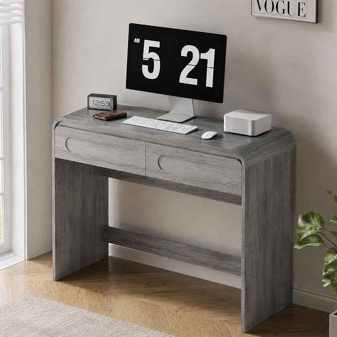Writing Desk with 2 Drawers, Home Office Computer Desk for Small Spaces | Grey Study Desk for Bedroom, Compact Workstation Table, Vanity Desk for Apartment and Dorm Room