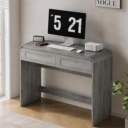 Writing Desk with 2 Drawers, Home Office Computer Desk for Small Spaces | Grey Study Desk for Bedroom, Compact Workstation Table, Vanity Desk for Apartment and Dorm Room