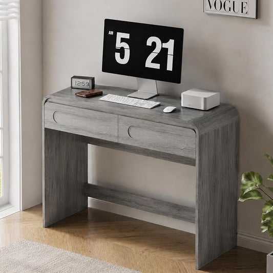 Writing Desk with 2 Drawers, Home Office Computer Desk for Small Spaces | Grey Study Desk for Bedroom, Compact Workstation Table, Vanity Desk for Apartment and Dorm Room