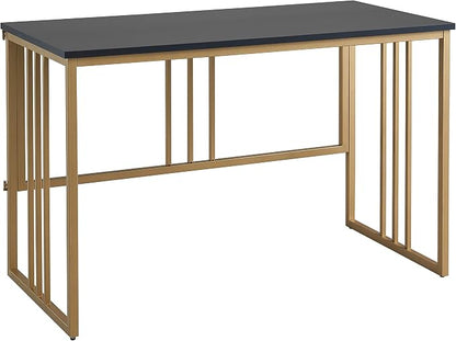 Leick Home Collapsible Slatted Mission Writing Computer Desk, Space Saving for Bedroom, Home Office, Small Spaces, Fully Assembled, Black/Gold, 70001-BLKGD