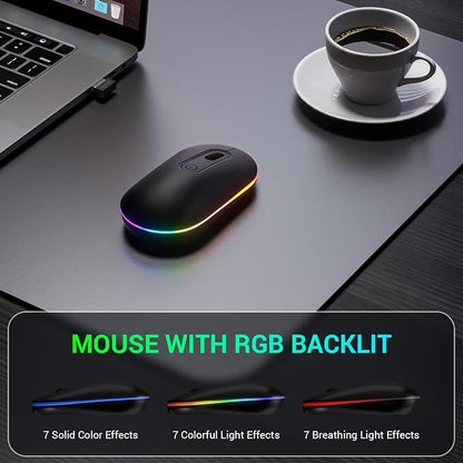 Wireless Keyboard and Mouse Combo, Lovaky 2.4G Full-Sized Ergonomic Keyboard Mouse, 3 DPI Adjustable Cordless USB Keyboard and Mouse, Quiet Click for Computer/Laptop/Windows/Mac (RGB Rainbow, 1 Pack)