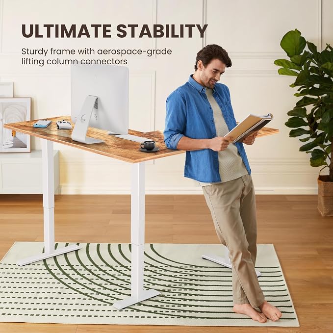 ErGear L Shaped Standing Desk, 63"x55" Electric Adjustable Height Sit Stand up Desk, Ergonomic Large Computer Table, Left & Right Interchangeable Installation, Suitable for Home Office, Light Vintage